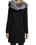 Hooded Wool Fur-Trim Coat, Black