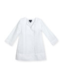 Long-Sleeve Cotton Eyelet Caftan, White, Size 2-14