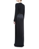 V-Neck Cutout-Waist Long Coat, Black