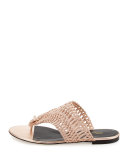 Cindy Macramé Flat Thong Sandal, Rose Gold