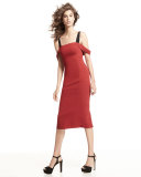 Nova Cold-Shoulder Sheath Dress, Rust/Black
