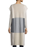 Long Dolman-Sleeve Plaid Cashmere Vest, Sand/Heather/Gray