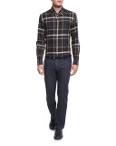 Large-Plaid Long-Sleeve Sport Shirt, Brown Pattern