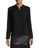 Nicola Lace-Trim Pleated Silk Blouse