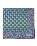 Oval-Medallion Print Silk Pocket Square, Light Blue