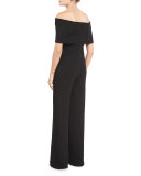 Off-the-Shoulder Wide-Leg Jumpsuit, Black