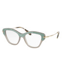 Velvet-Trim Cat-Eye Optical Frames, Gray/Teal