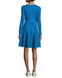 Jacquard Sleeveless Crewneck Dress, Royal