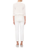 3/4-Sleeve Lace-Hem Pullover, Cream