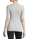 Short-Sleeve Engineered Ribbed-Knit Sweater, Foggy