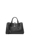 Roma Small Woven Compartment Tote Bag, Black