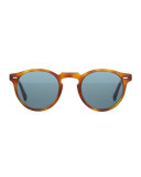 Gregory Peck Round Plastic Sunglasses, Blonde Tortoise