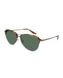 Airman Half-Rim Aviator Sunglasses, Chestnut/Antique Golden