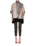 Patchwork One-Button Poncho, Multi Colors