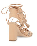 Luz Tassel Lace-Up Leather Sandal, Wheat