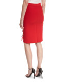 Laced-Slit Pencil Skirt, Vermillion