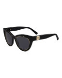 Trimmed Cat-Eye Logo-Temple Sunglasses, Black