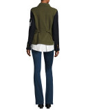 Long-Sleeve Striped Mixed-Media Top, Navy/White