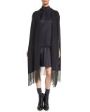 Cashmere Poncho W/Monili Fringe, Onyx