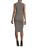 Sleeveless Striped Stretch Jersey Dress, Pink/Black