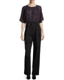 Anida Floral Voile Top, Dark Navy/Red