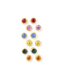 22K Mixed Sapphire Bezel Stud Earrings, Set of 6