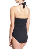 Island Sculpt Wrap-Front Halter One-Piece Swimsuit, Black