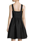 sleeveless metallic-trim a-line dress, black