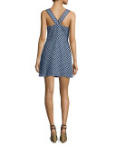 Sleeveless Laser-Cut Mini Dress, Blue/White