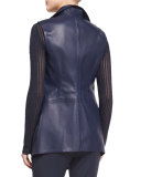 Open-Front Leather Gilet, Midnight Blue