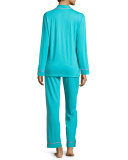 Bella Contrast-Trim Long-Sleeve Pajama Set, Blue/Pink