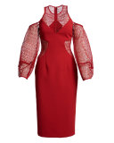 Cold-Shoulder Lace & Crepe Cocktail Dress