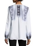 Sheri Long-Sleeve Lace-Print Silk Blouse, Multi