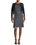 Shimmer Knit Jacket w/ Fringe, Caviar/Gunmetal