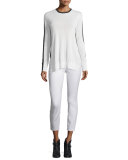 Verity Two-Tone Cashmere Pullover Sweater, Ivory