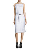 Layered Raised-Seam Satin Shift Dress