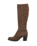 Phebe Suede Chunky-Heel Knee Boot, Stone