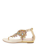 Jewel-Embellished Flat Thong Sandal