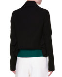 Ruffle-Trim Cropped Jacket, Black
