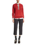 Belted Pinstripe Cropped Pants, Onyx