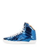 Eticon Metallic Leather High-Top Sneaker, Blue