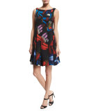 Sleeveless Printed Envers Fit-&-Flare Dress