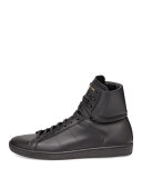 Men's Leather High-Top Sneaker, Black