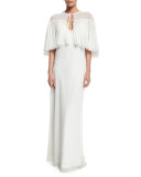 V-Neck Chiffon Empire-Waist Bias Gown, Ivory