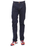 Contrast-Stitch Straight Denim Jeans, Dark Brown Gold