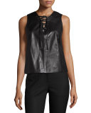Alula Lace-Up Leather Shell Top
