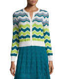 Ripple-Striped Short Cardigan, White