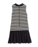sleeveless striped ponte & pebbled crepe shift dress, black/white, size 2-6