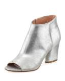 Chunky-Heel Open-Toe Bootie, Silver/Gray