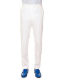 Flat-Front Wool Sport Trousers, White